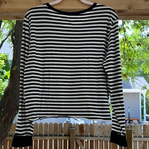 Amuse Society Honey Striped Long Sleeve Cropped Top Shirt Black Off White Large - Picture 6 of 16